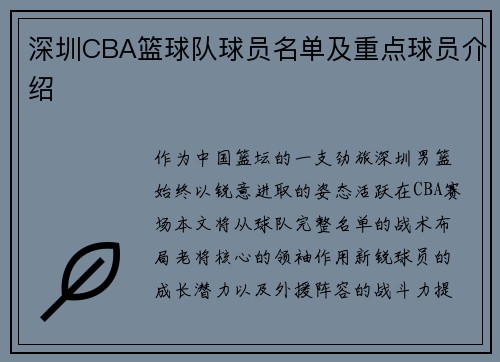 深圳CBA篮球队球员名单及重点球员介绍